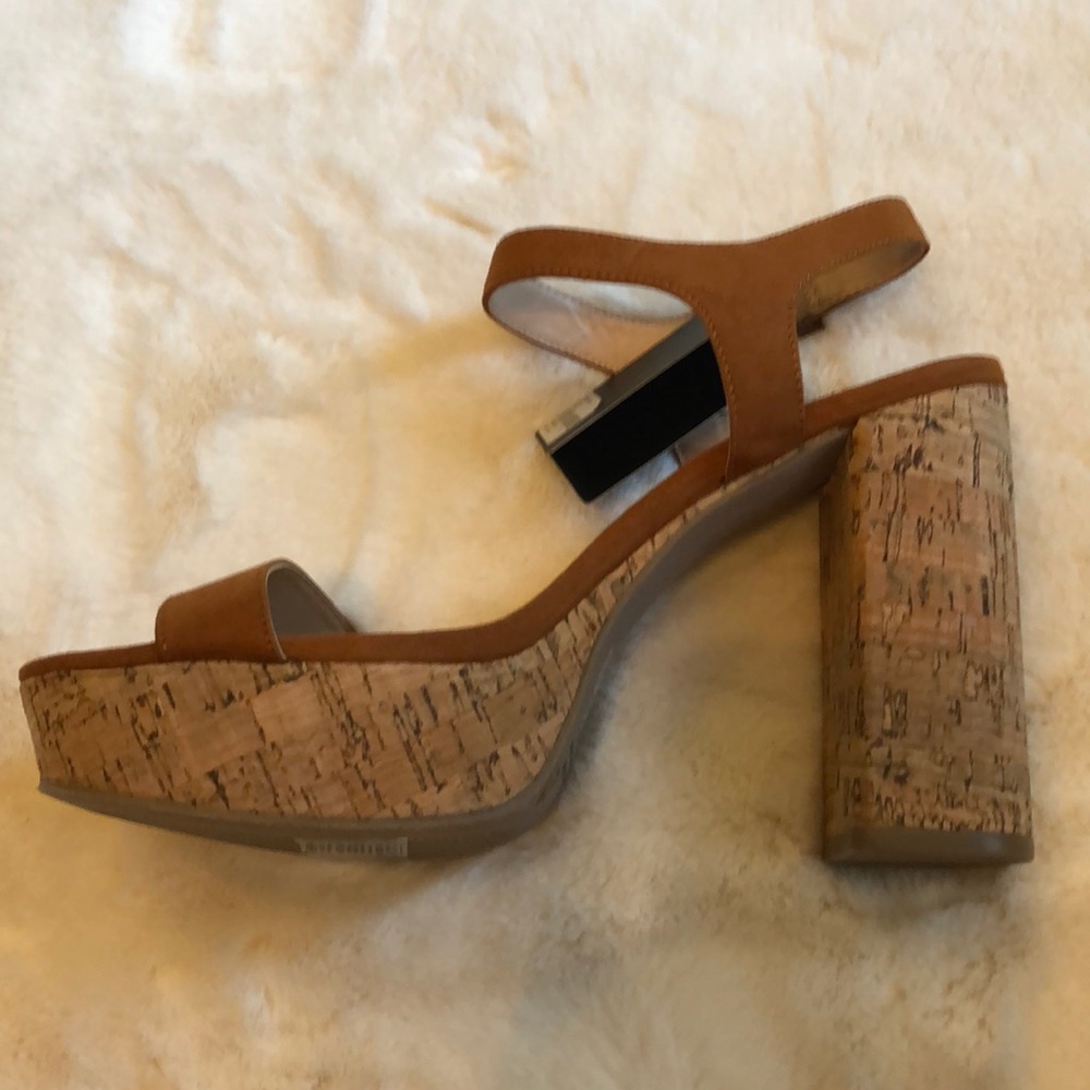 New (NWT) Brown Open Toe Cork Heels Size 10 - Picture 3 of 5